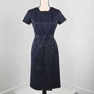 Brooks Brothers Short Sleeve Nautical Navy Blue Sheath Belted Dress | Women's 2